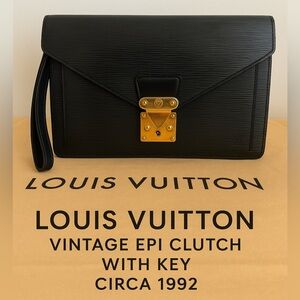 Louis Vuitton Black Epi Pouchette Dragone Clutch Wristlet with Key COA Circa1992